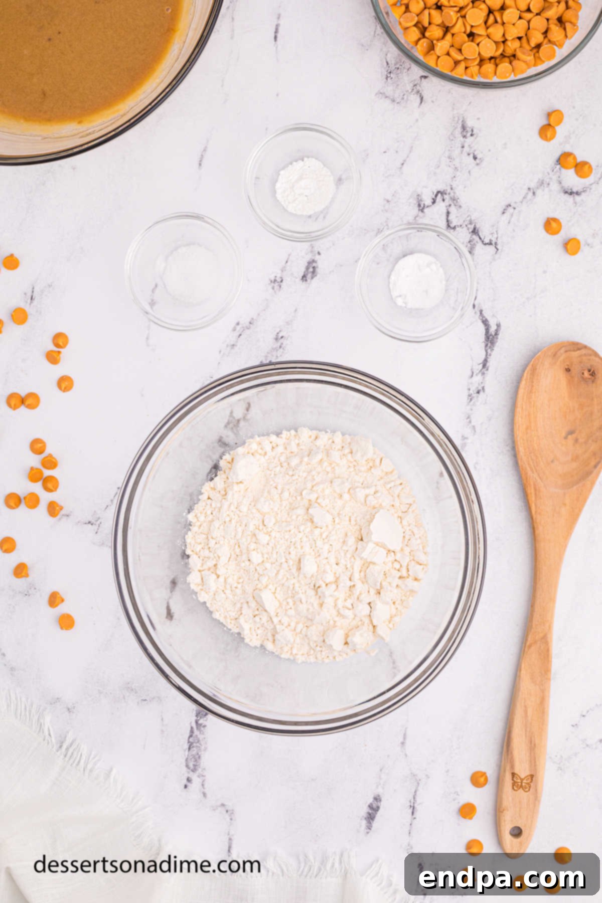 Maple Caramel Blondie Bars 6 Dry ingredients mixed together in a bowl.