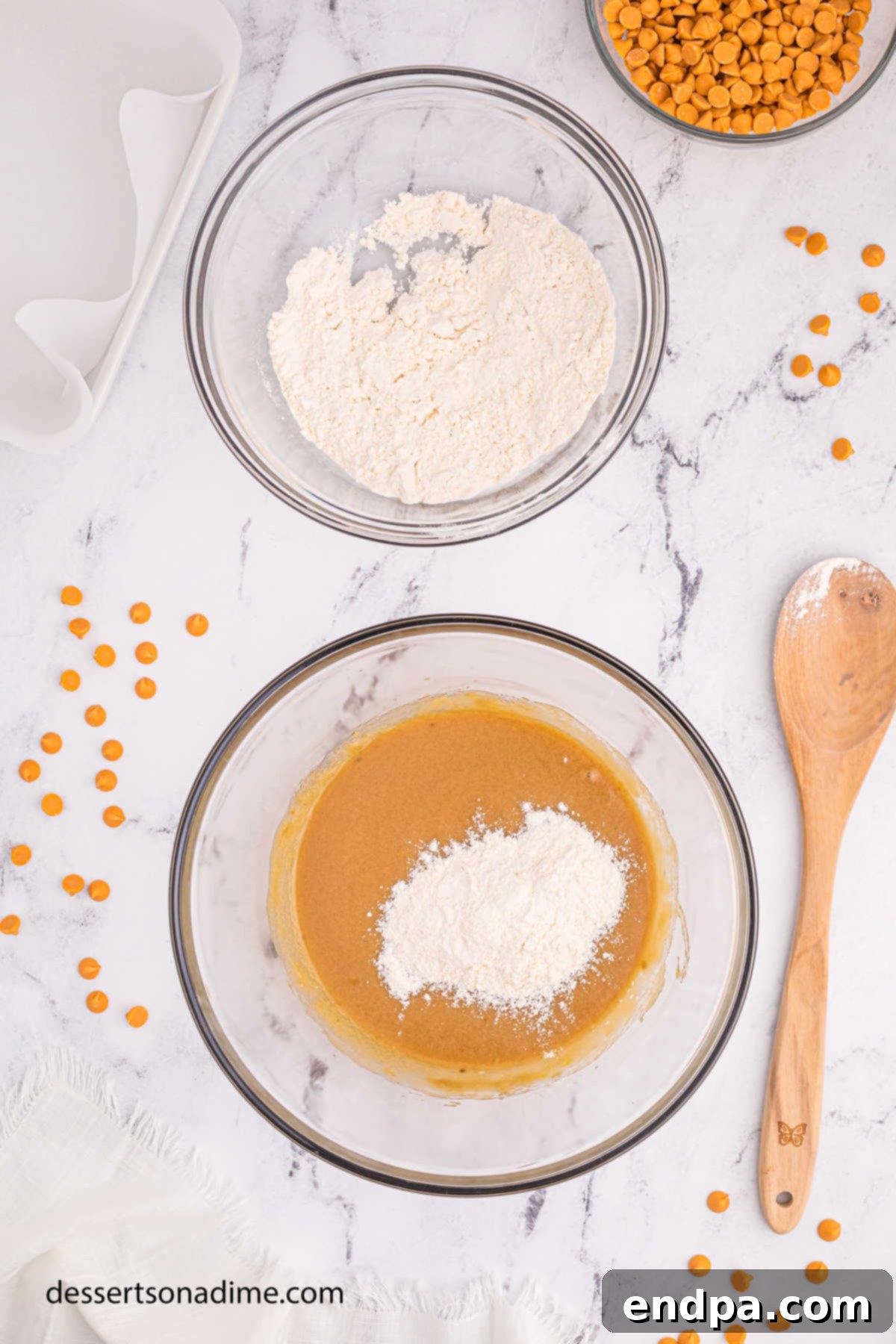 Maple Caramel Blondie Bars 7 Butter mixture combined with dry ingredients.