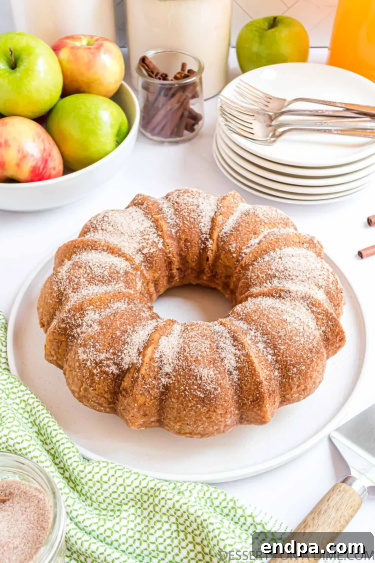 Autumn Apple Cider Bundt 12 Cake on a plate.