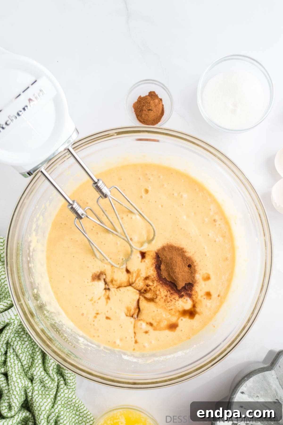 Autumn Apple Cider Bundt 5 Brown sugar and vanilla added to the bowl.