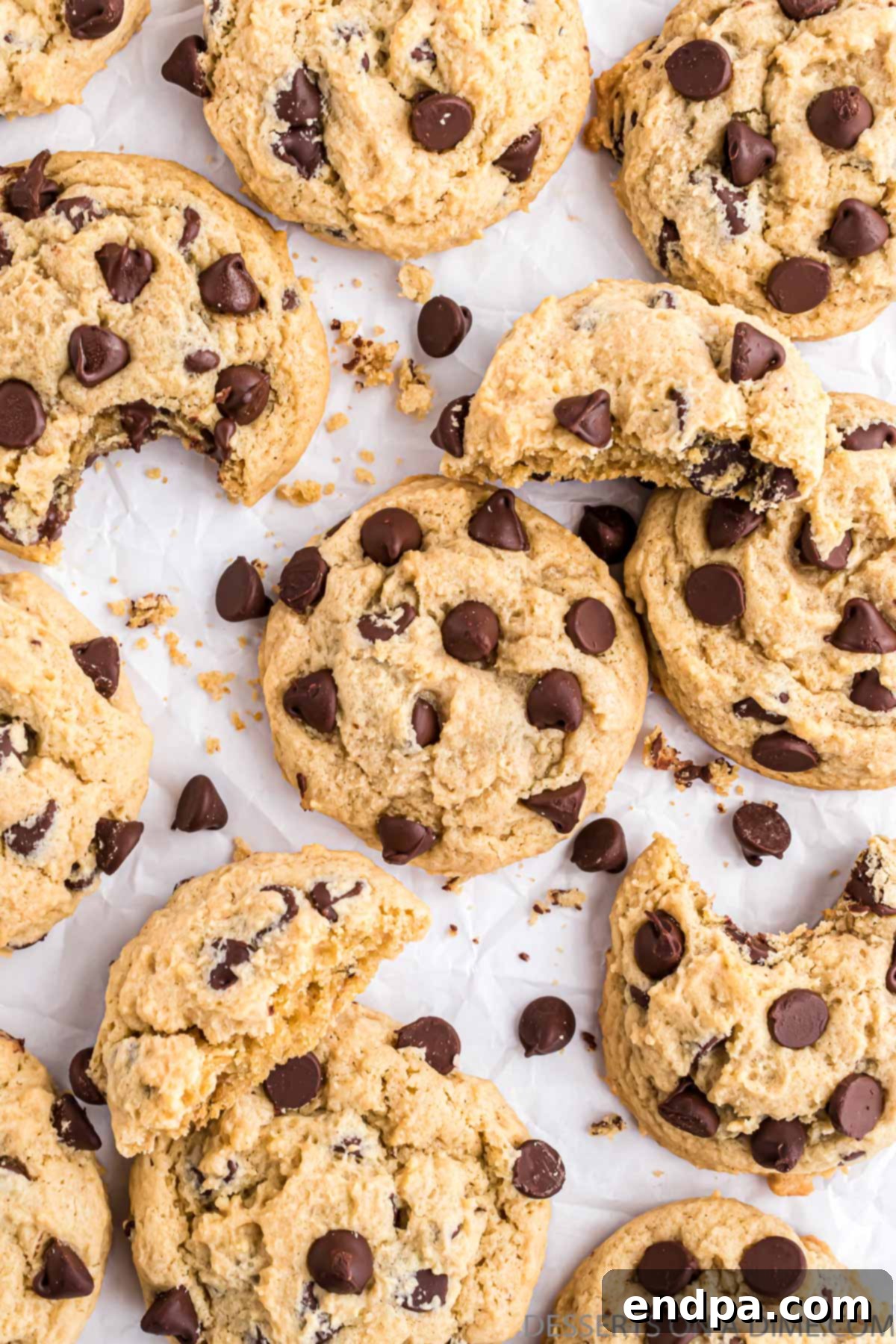 Delicious cream cheese chocolate chip cookies ready to be enjoyed.