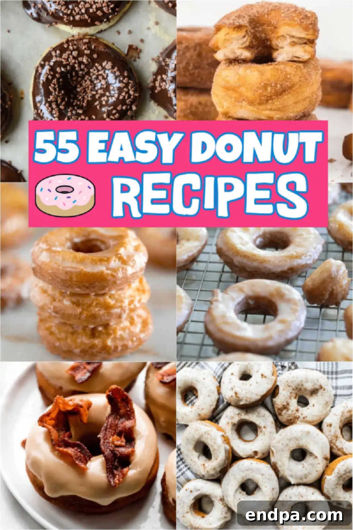 Explore 55 incredible homemade donut recipes, from classic glazed to unique flavors, all easy to make at home. Satisfy your sweet tooth with baked, fried, and air fryer options, including gluten-free and vegan choices. Discover your next favorite donut recipe today! #dessertsonadime #donutrecipes #homemade