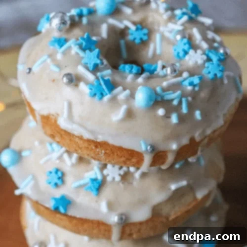Eggnog Donuts with eggnog icing and sprinkles, perfect for the holidays.