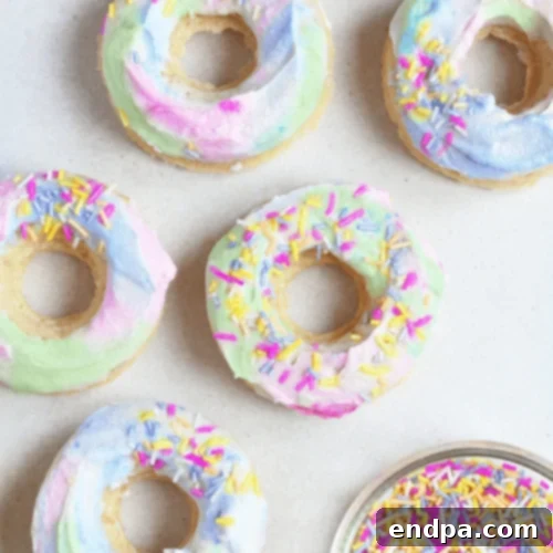 Unicorn Doughnuts with colorful pastel icing and sprinkles, a magical and healthy treat.