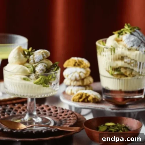 An exquisite Limoncello and Pistachio Tiramisu, garnished with fresh pistachios and lemon zest.