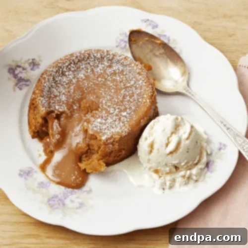 A decadent Dulce de Leche Lava Cake, with a rich, oozing caramel center.