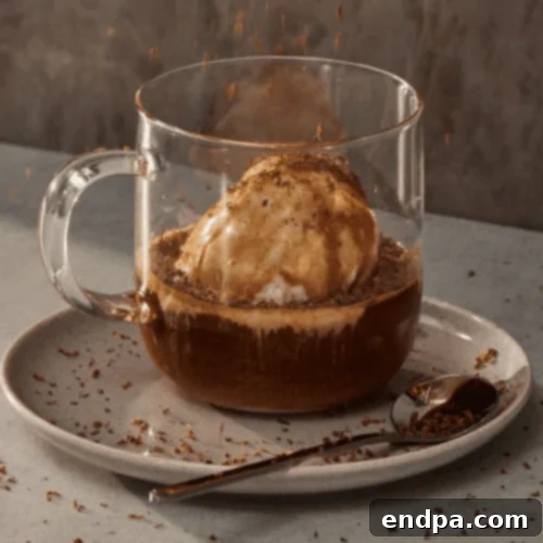 A classic Affogato with a scoop of vanilla gelato submerged in a shot of dark espresso.