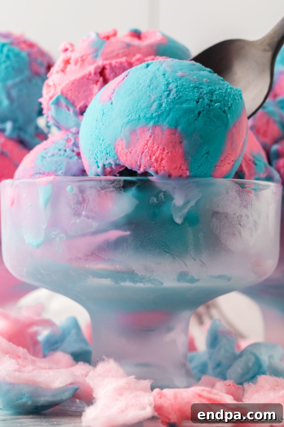 Cotton Candy ice cream in dish. 
