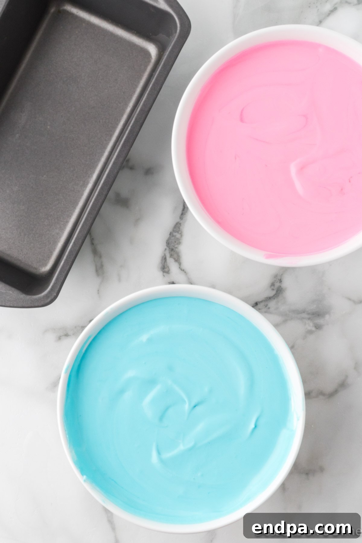 Food coloring added to each bowl. 