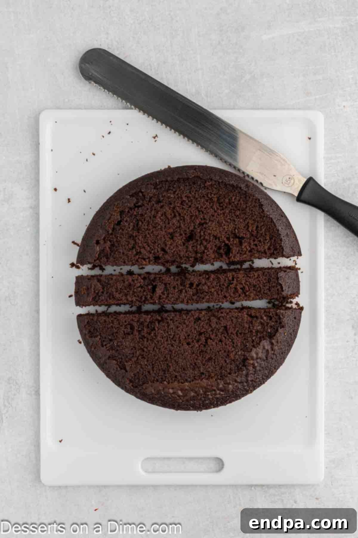 Game Day Goal: Baking a Winning Football Cake 7 Middle strip removed from cake.
