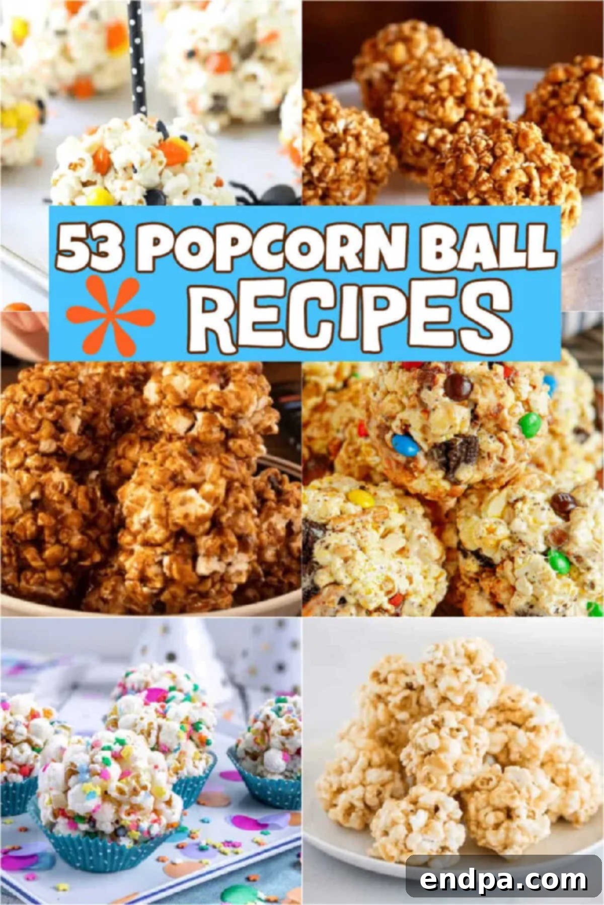 A vibrant collection of diverse popcorn balls, showcasing various colors and textures, ready to be enjoyed. Perfect for parties and everyday treats.