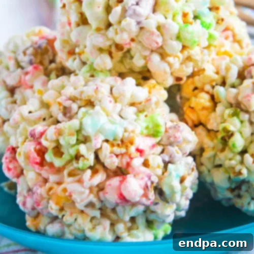 Colorful Rainbow Popcorn Balls, a vibrant and playful sweet treat.