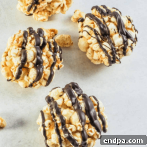 Healthy Dark Chocolate Popcorn Balls, a guilt-free sweet treat.