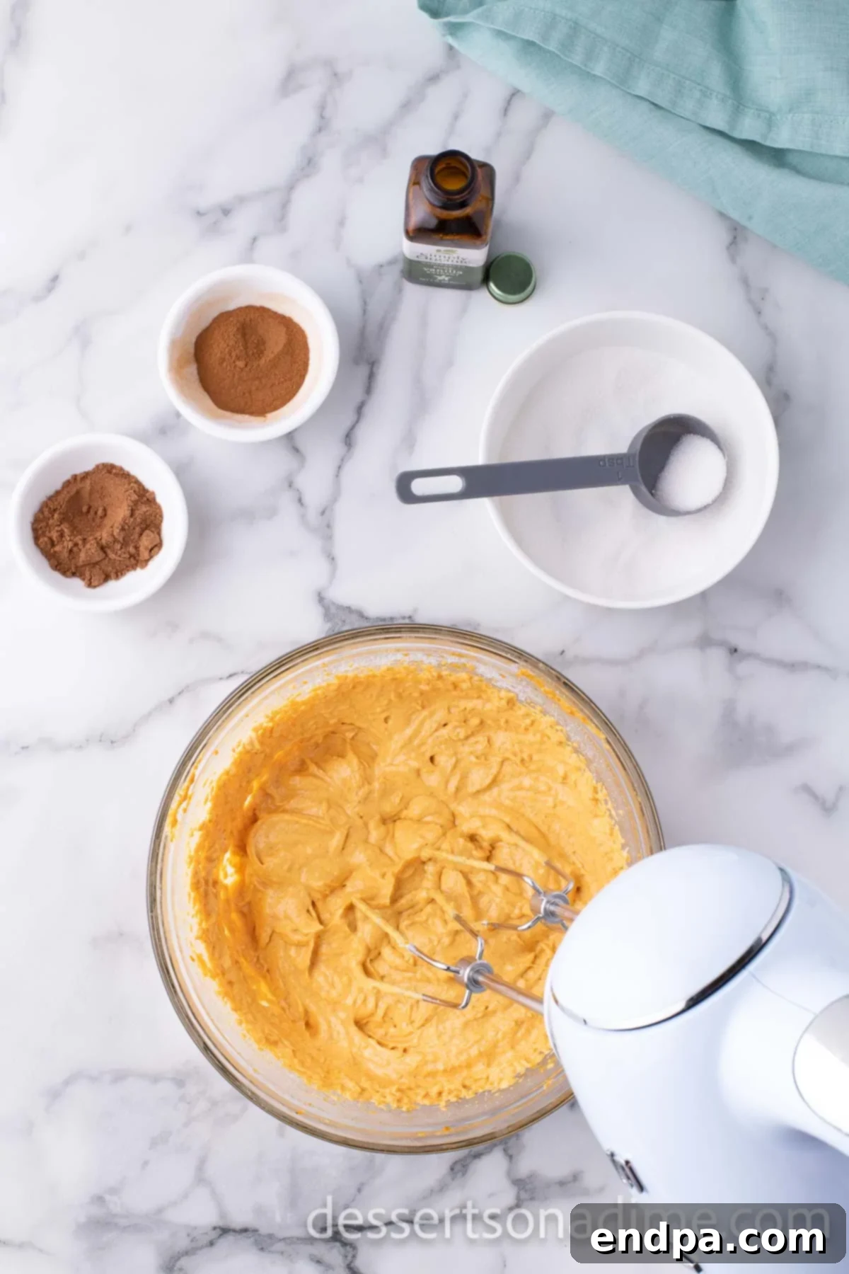 Pumpkin mixture combined in a bowl. 
