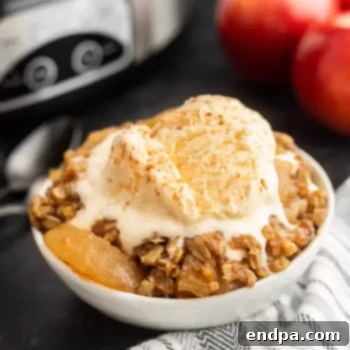 97 Effortless Autumn Delights 15 A bubbling Crockpot Apple Crisp, topped with a golden granola topping.