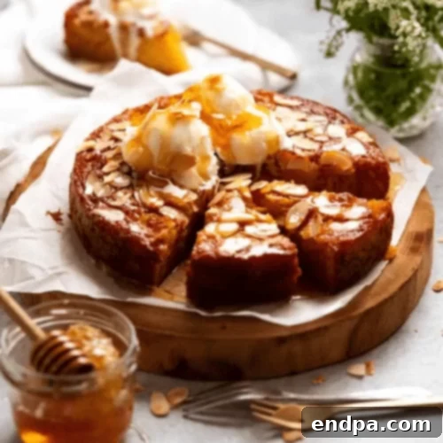 97 Effortless Autumn Delights 24 A slice of Honey Cake with a moist crumb and toasted almond topping.