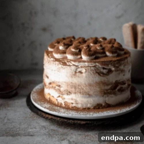 97 Effortless Autumn Delights 41 A decadent slice of Tiramisu Cake, showing layers of coffee-soaked cake and mascarpone cream.