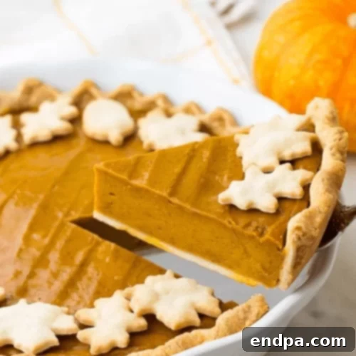 97 Effortless Autumn Delights 45 A smooth and creamy Vegan Pumpkin Pie, ready to be sliced.