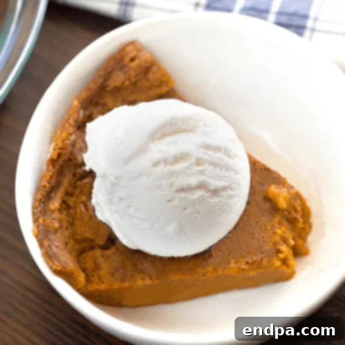 97 Effortless Autumn Delights 48 A smooth Crustless Pumpkin Pie, freshly baked and spiced.