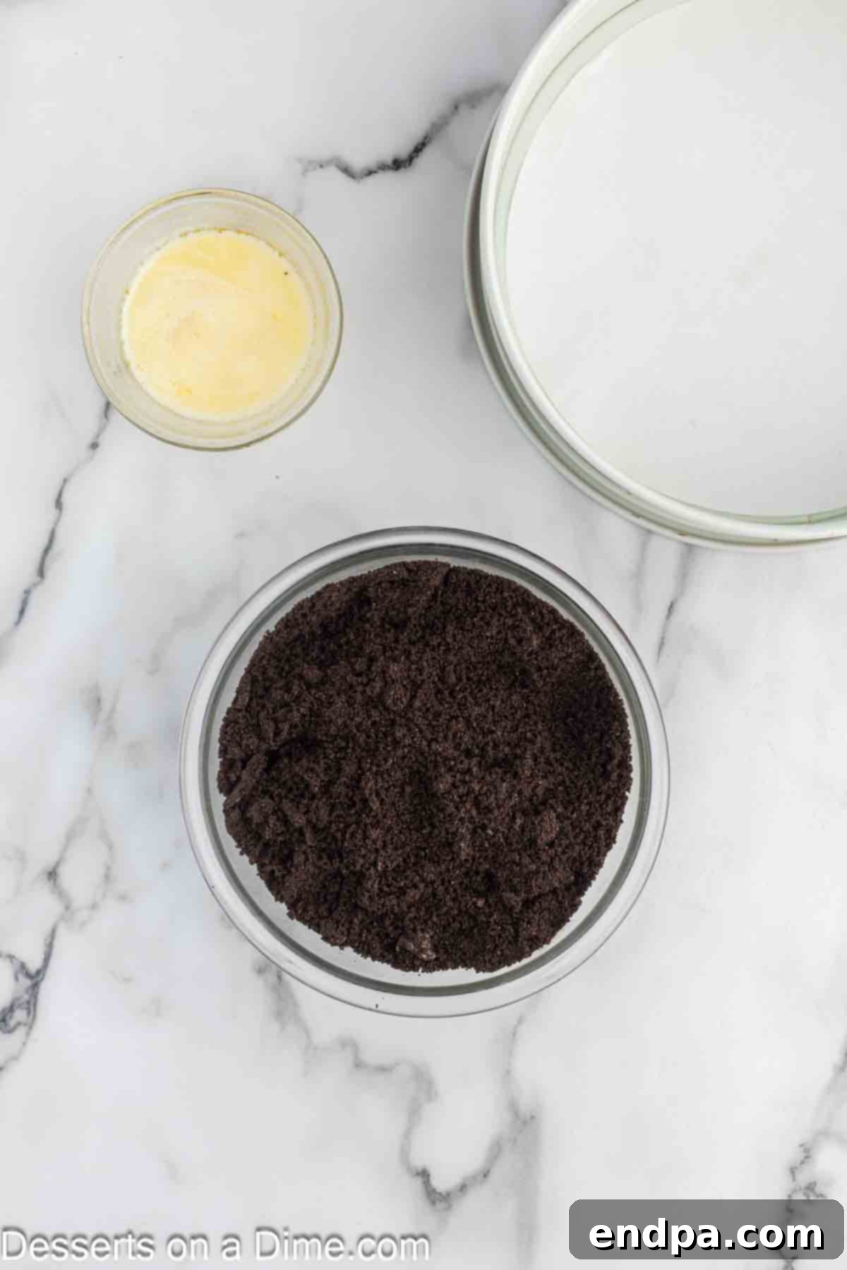 Ingredients for Nutella Cheesecake: Oreo Cookies, butter, cream cheese, sugar, vanilla extract, Nutella, eggs, heavy cream, whipped cream