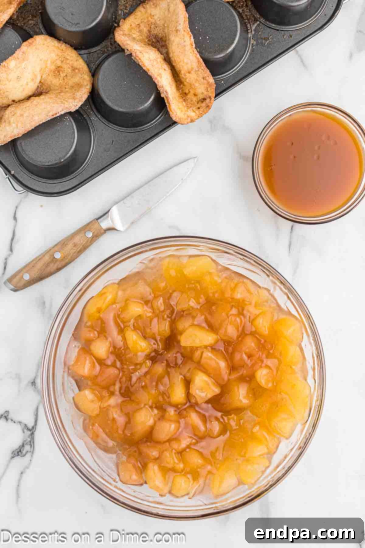 Apple Crisp Tacos 7 Apple filling in bowl with caramel.