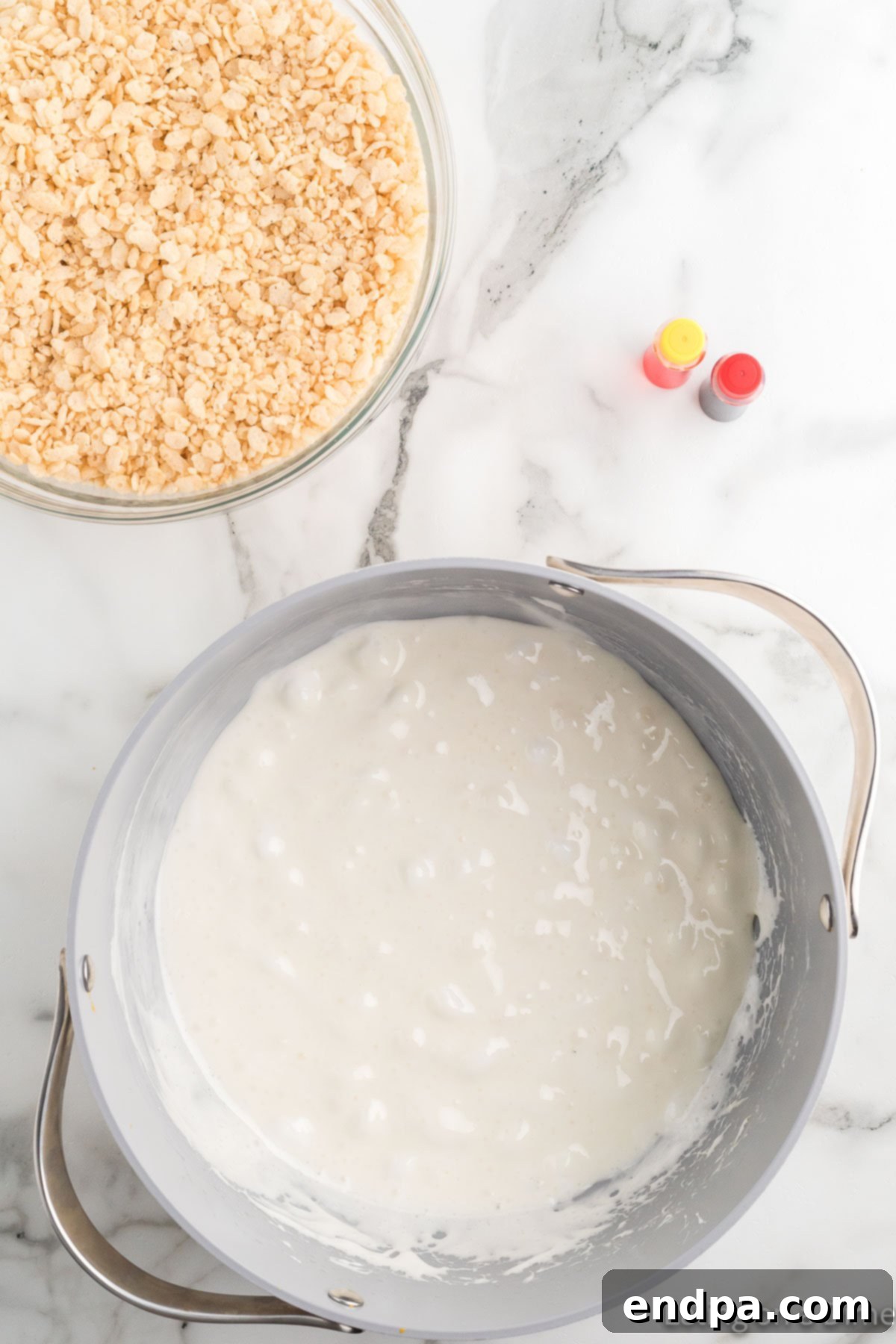 Pumpkin Patch Krispie Treats 7 Melted butter and marshmallows stirred together until smooth and fully combined.
