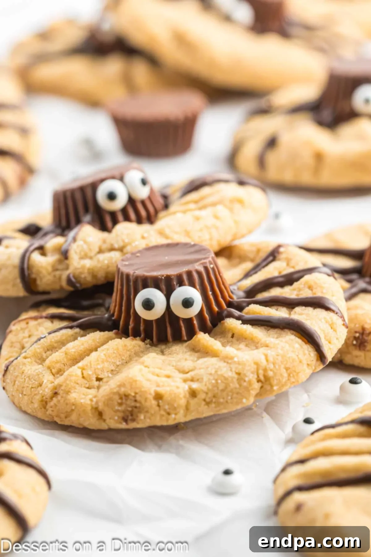 A plate of finished Halloween Spider Cookies, ready to be enjoyed by kids and adults alike.
