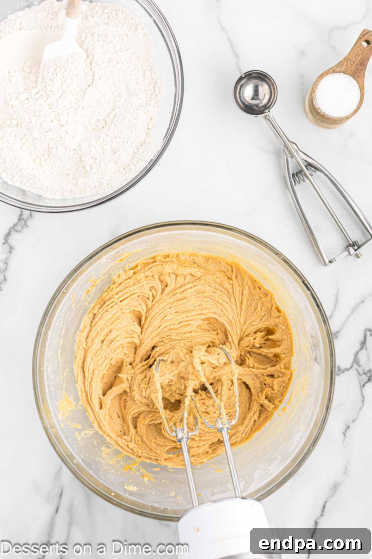 Wet ingredients combined until smooth and creamy for the Halloween cookies.