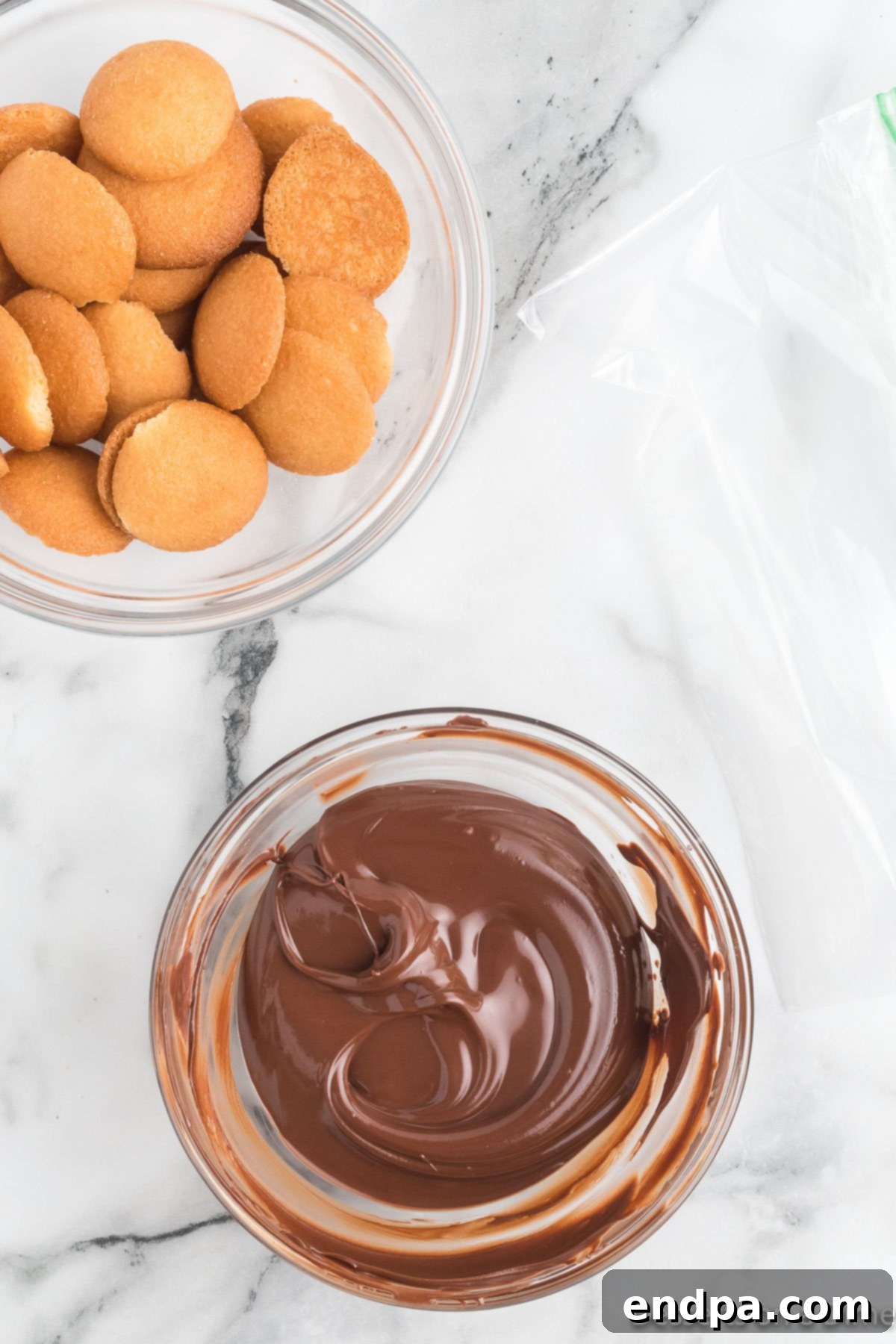 Acorn Chocolate Treasures 4 Melted chocolate in a bowl.