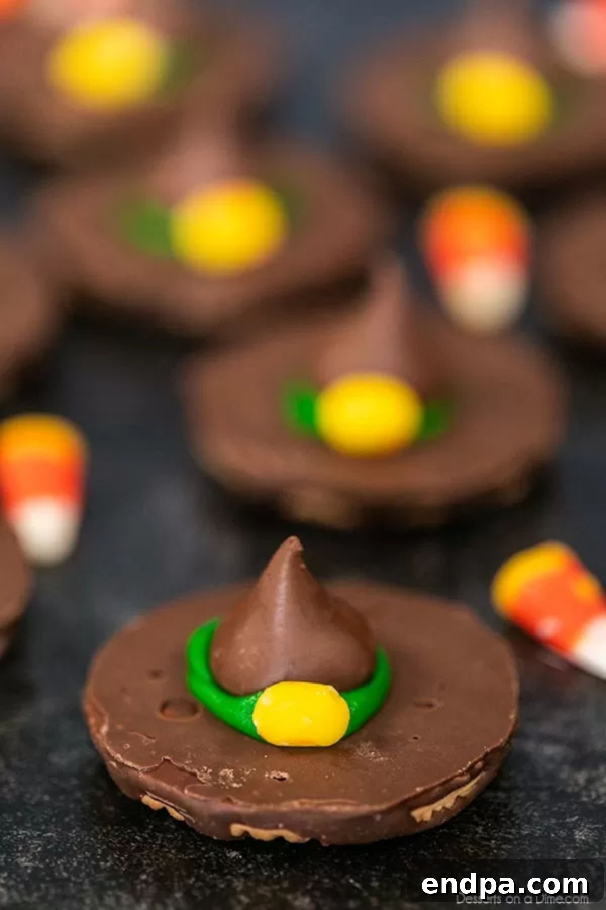 A festive platter of Witch Hat Cookies, perfect for any Halloween gathering.