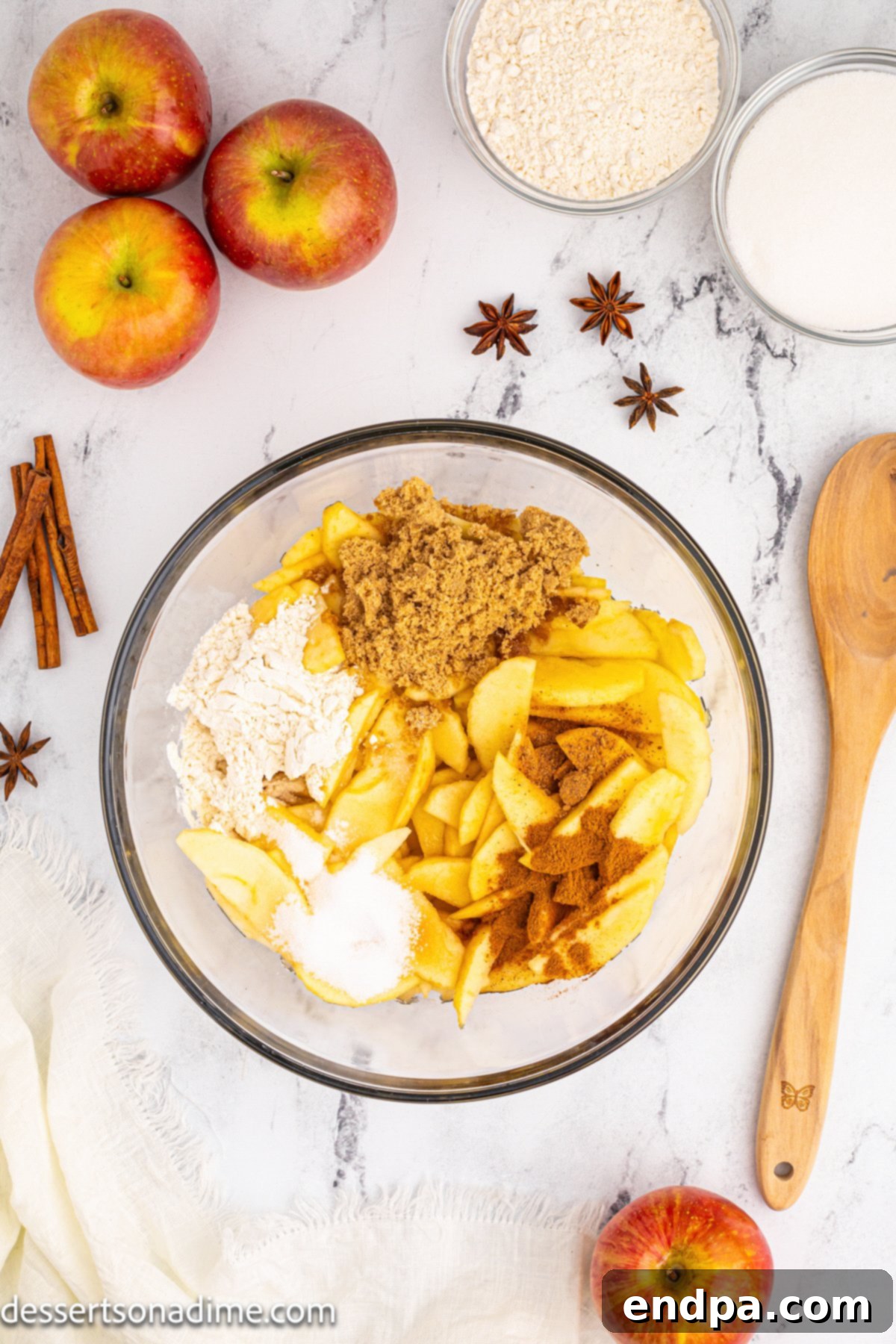Homestyle Apple Cobbler 4 Bowl of filling mixed together.
