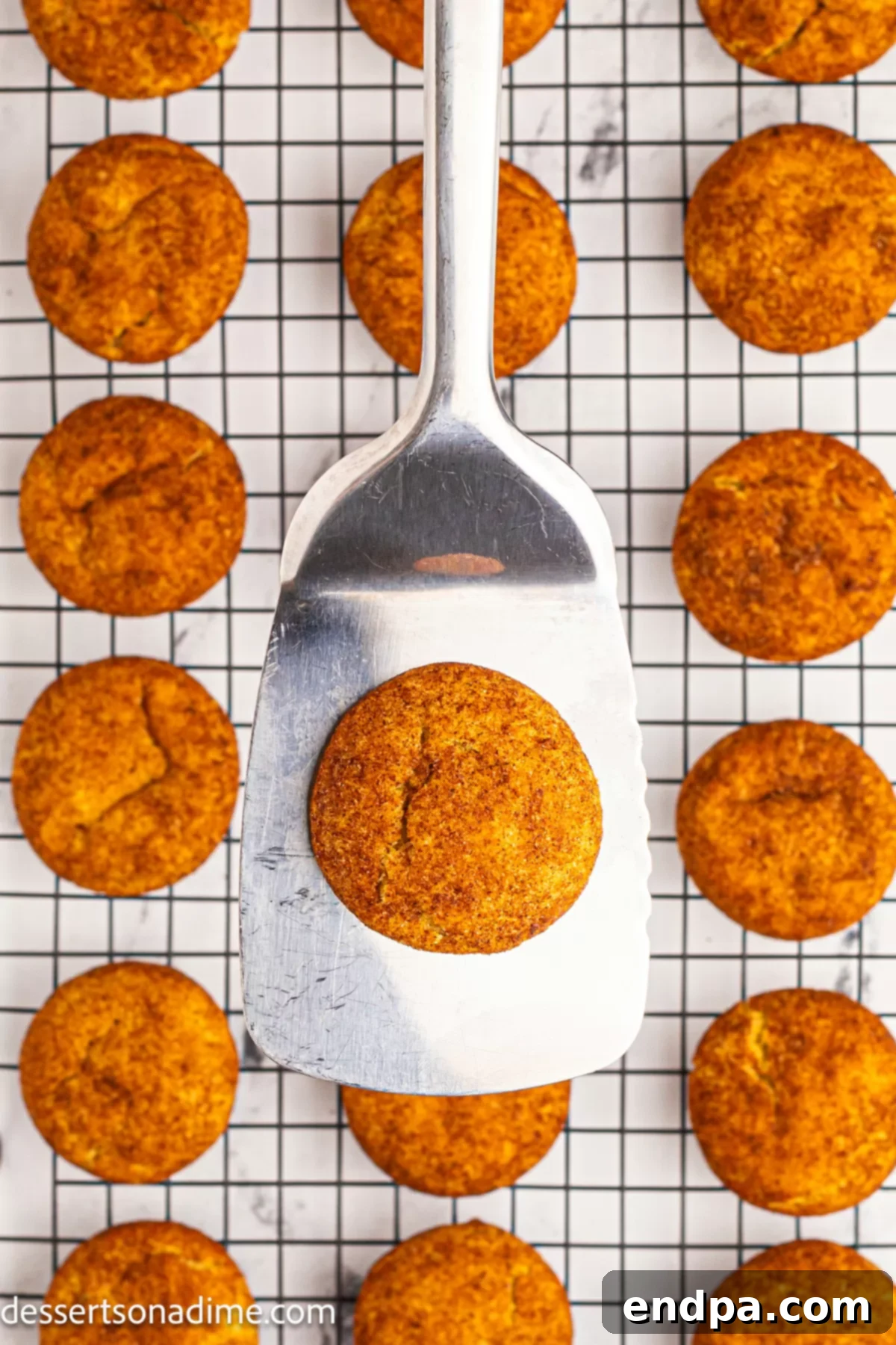 Pumpkin Snickerdoodles cooling on a wire rack after baking.