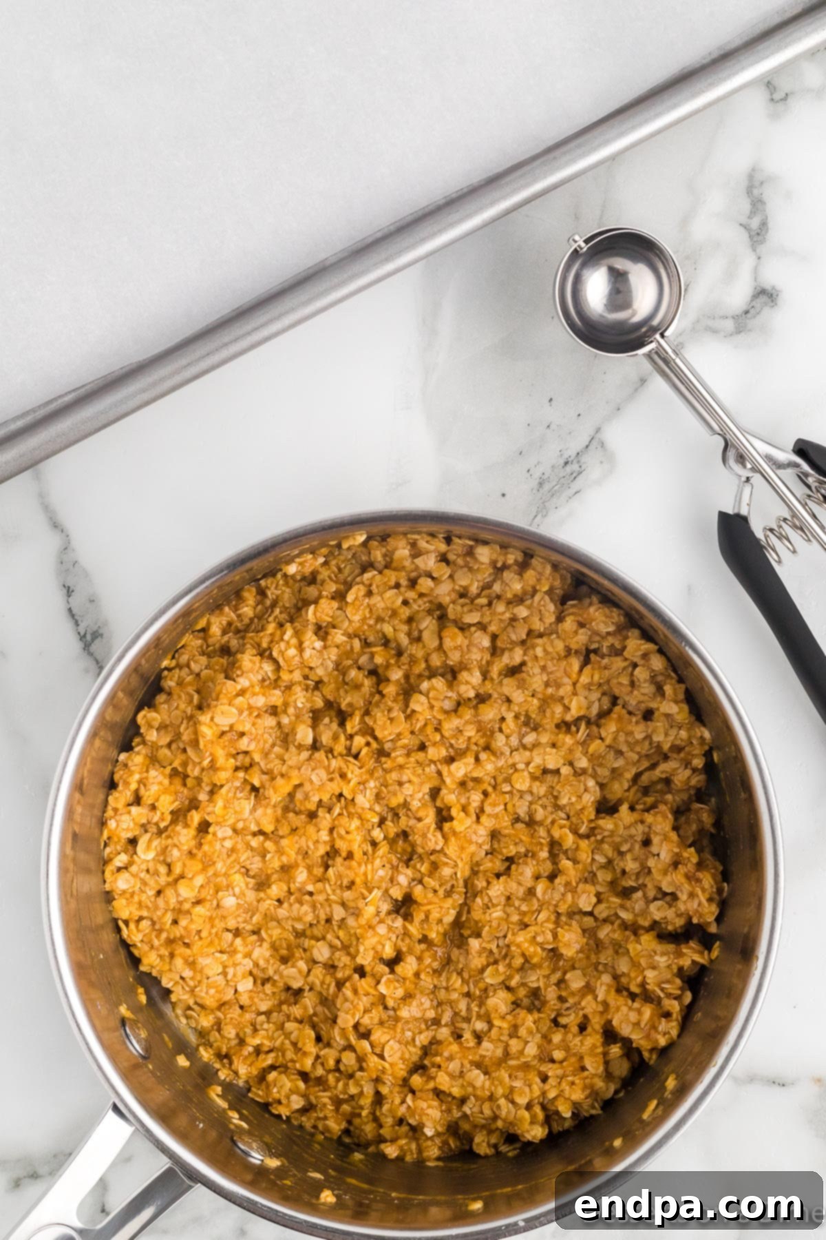 Autumn Pumpkin Spice Delights 6 All ingredients combined together in the pan, forming the cookie mixture.