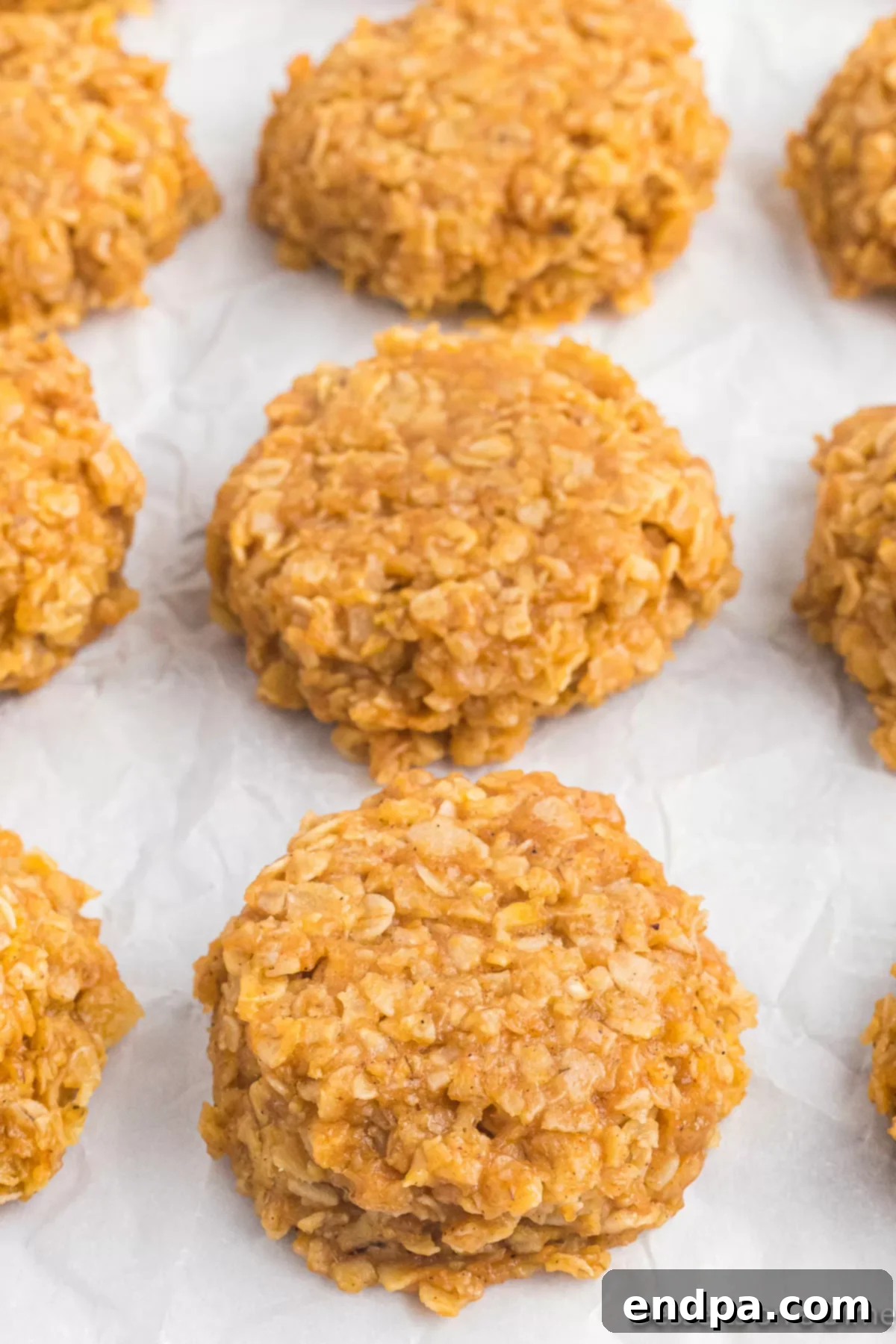 Autumn Pumpkin Spice Delights 8 Finished Pumpkin no bake cookies stacked and ready to enjoy.