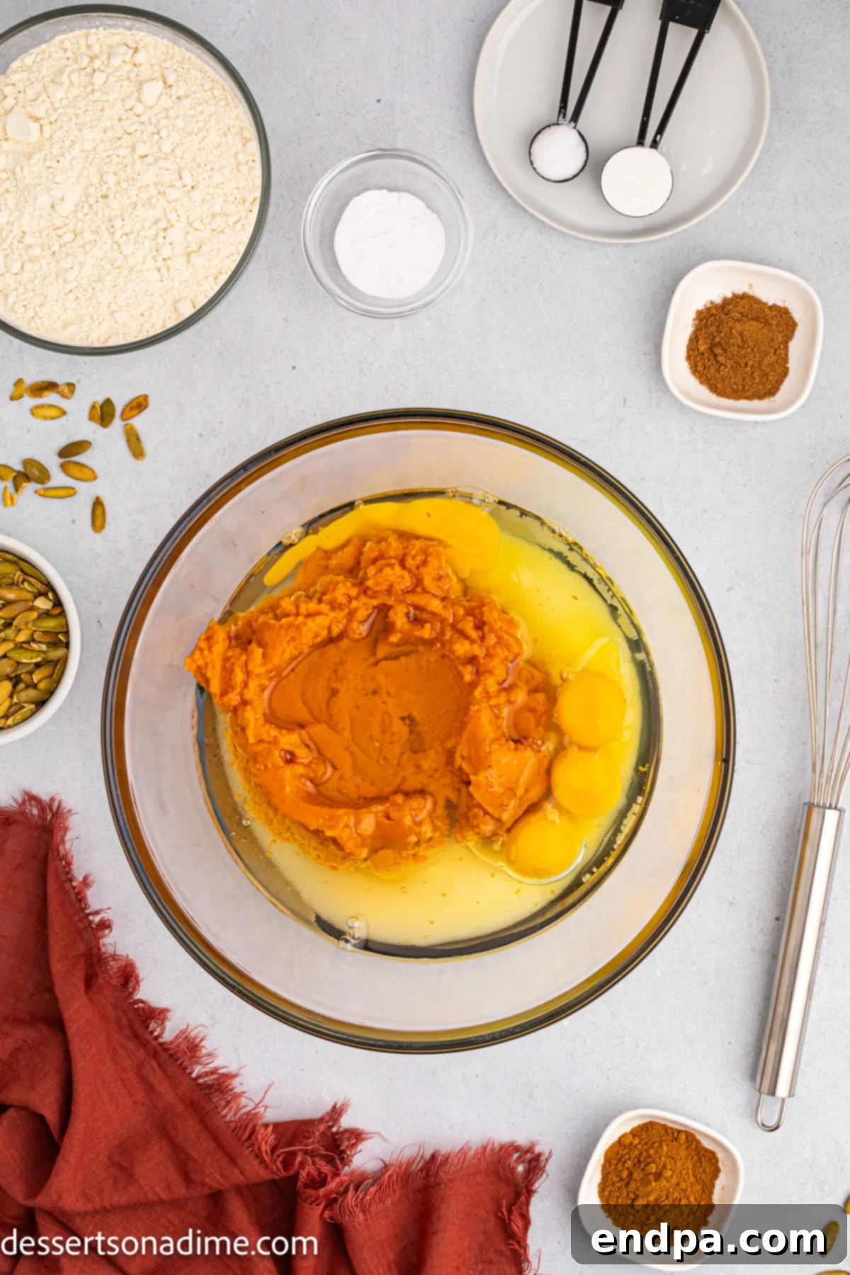 Mixing bowl with wet ingredients combined.