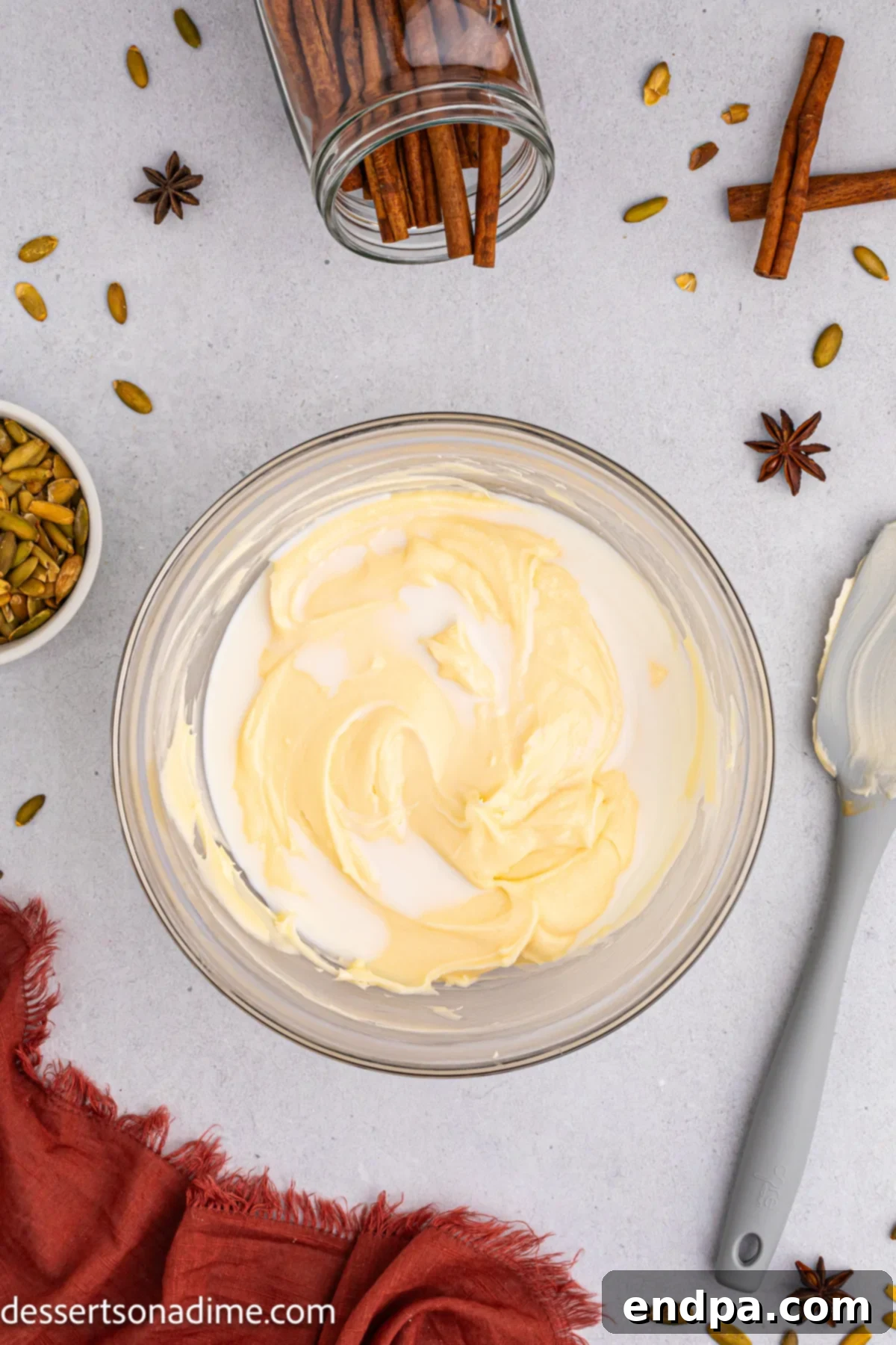 Frosting ingredients in a bowl ready to combine.