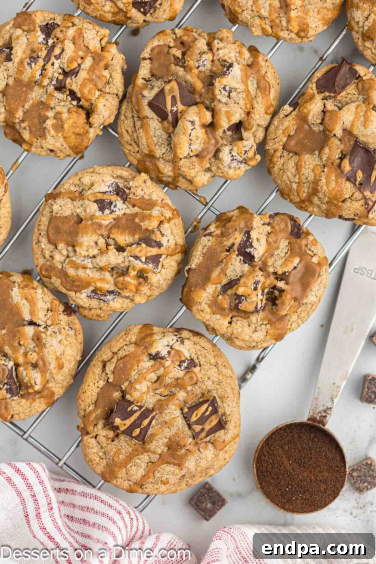 Espresso Delights 2 Freshly baked Coffee Cookies cooling on a wire rack, ready for drizzle.