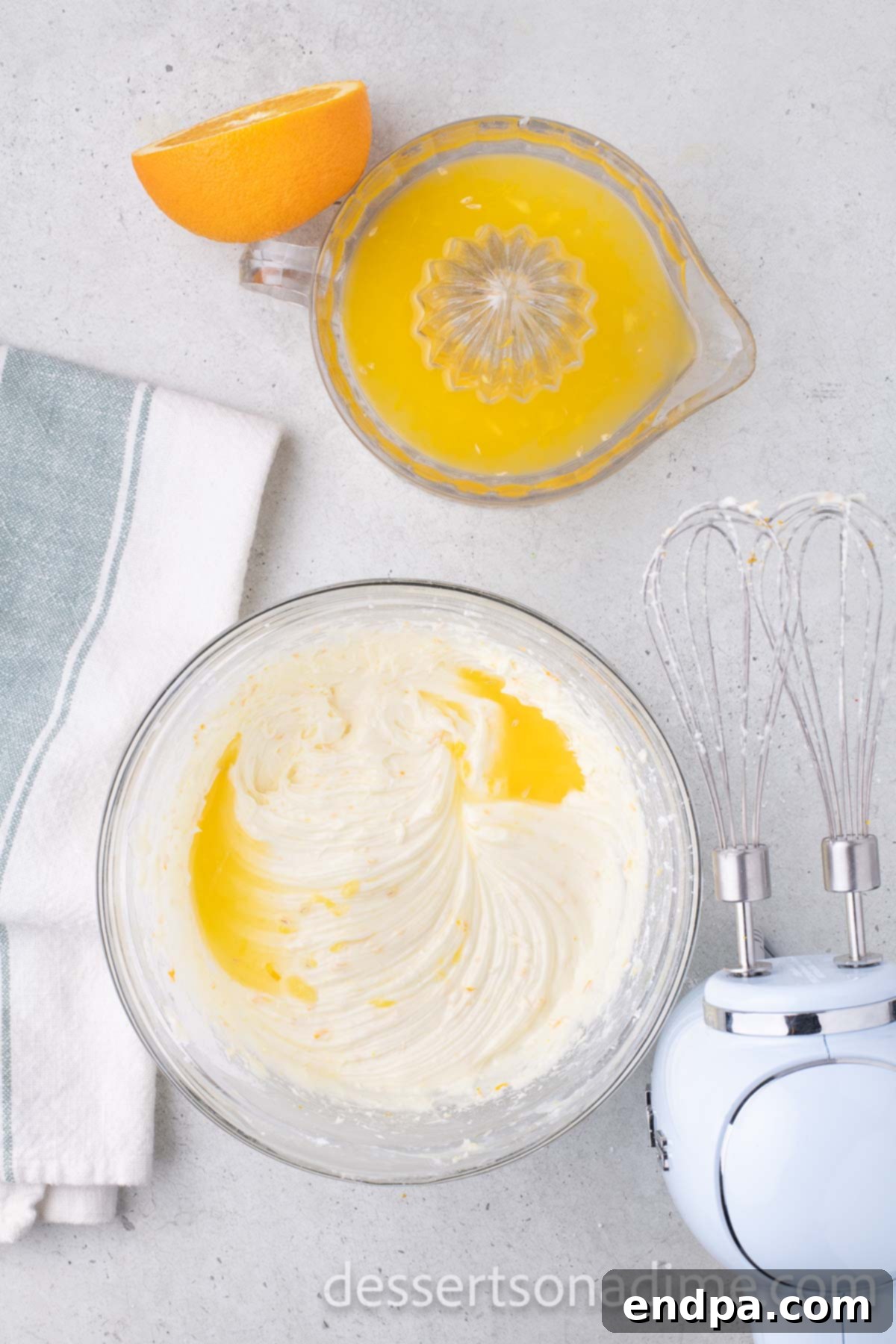 Orange Burst Brownies 12 Orange juice mixed into the bowl.
