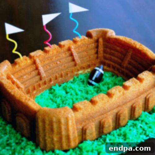 Football Stadium Cake made with a specialty pan.