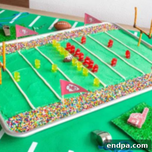 Sheet Pan Football Stadium Cake, easy to make for a crowd.