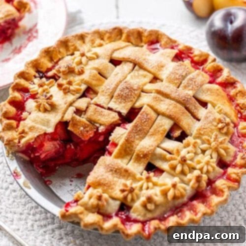 32 Christmas Pie Delights 21 A simple yet elegant Plum Pie, showcasing fresh, ripe plums.