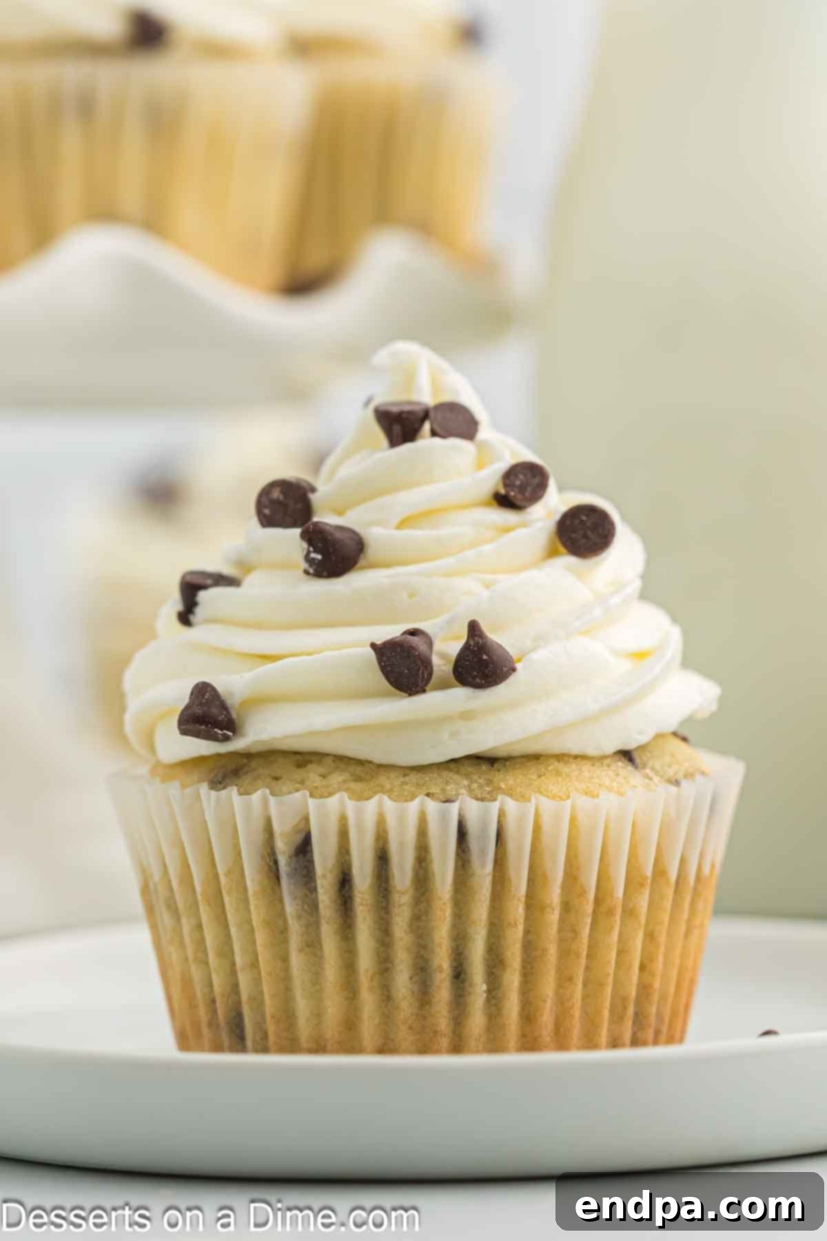Decadent Chocolate Chip Cupcakes 11 Cupcake on plate ready to enjoy.