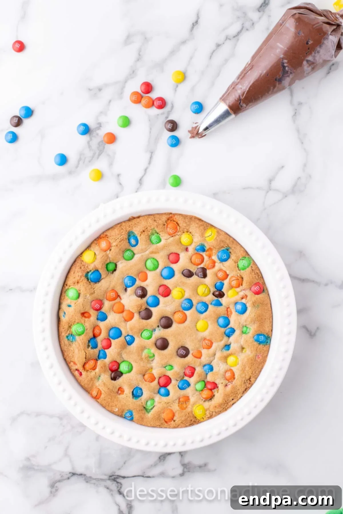 Cookie cake baked in pan.
