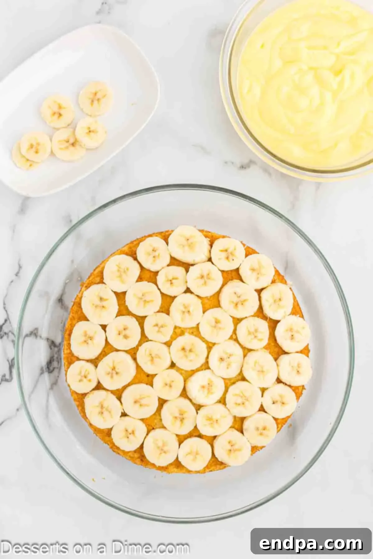 The Ultimate Atomic Cake 6 Banana slices on cake.