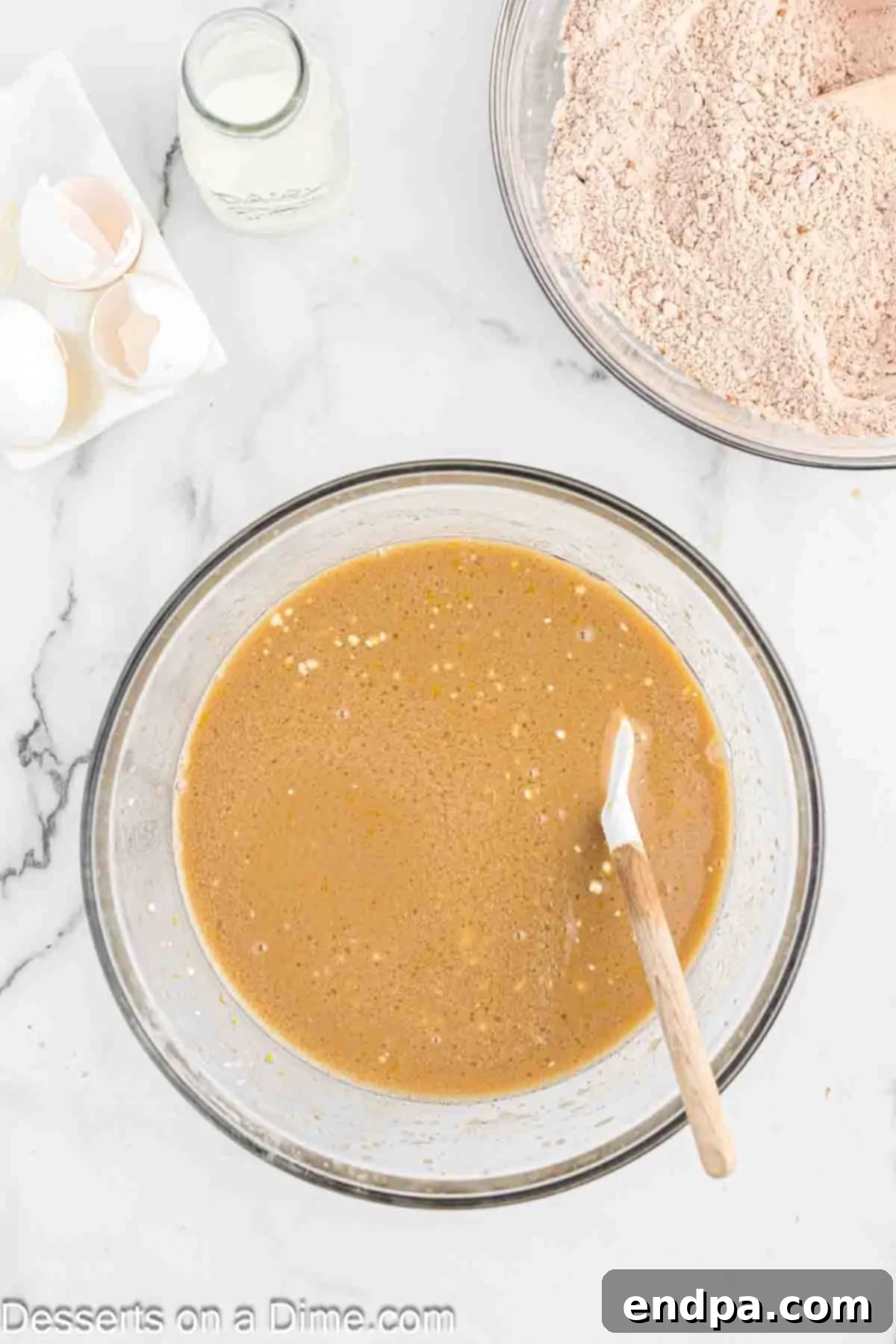 Decadent Mocha Treats 6 Mixing bowl with wet and dry ingredients combined.