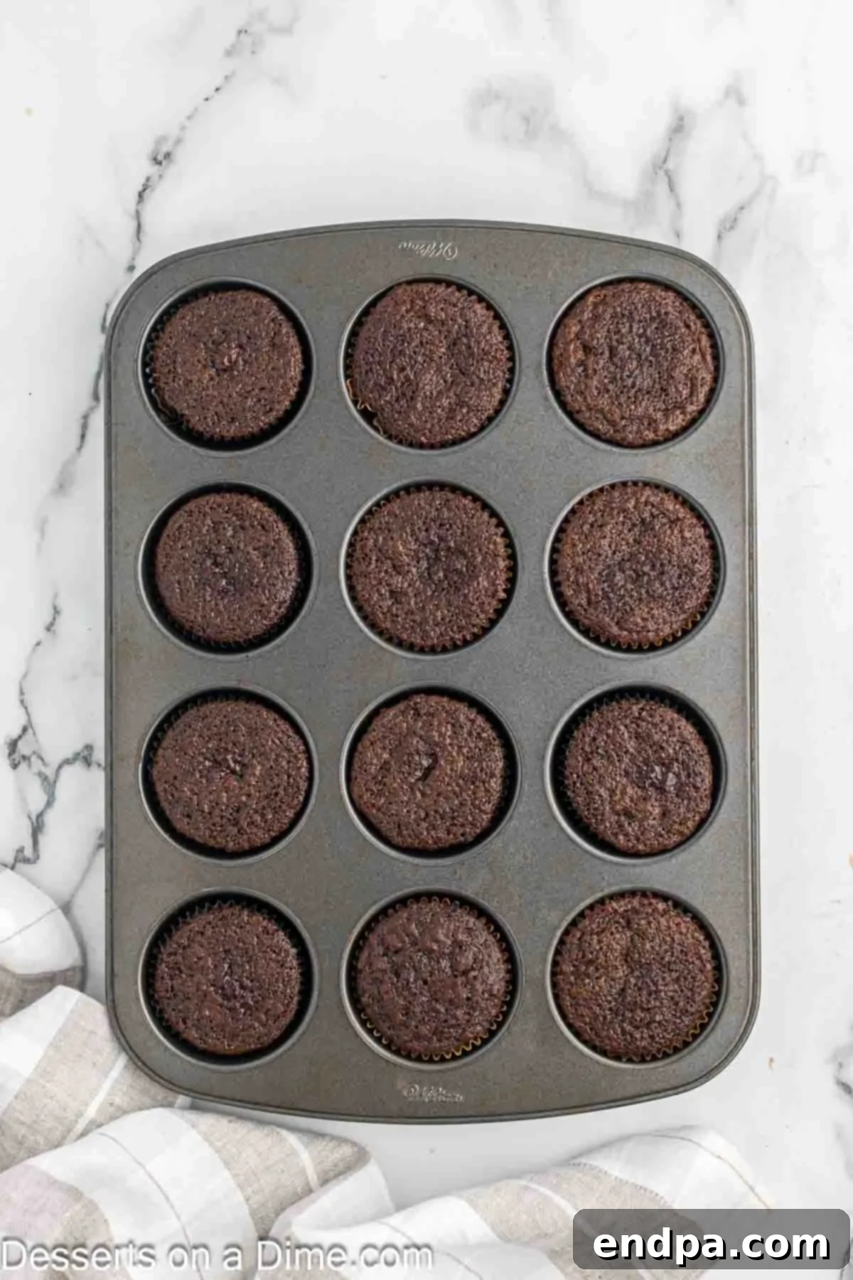 Decadent Mocha Treats 7 Cupcakes in pan.
