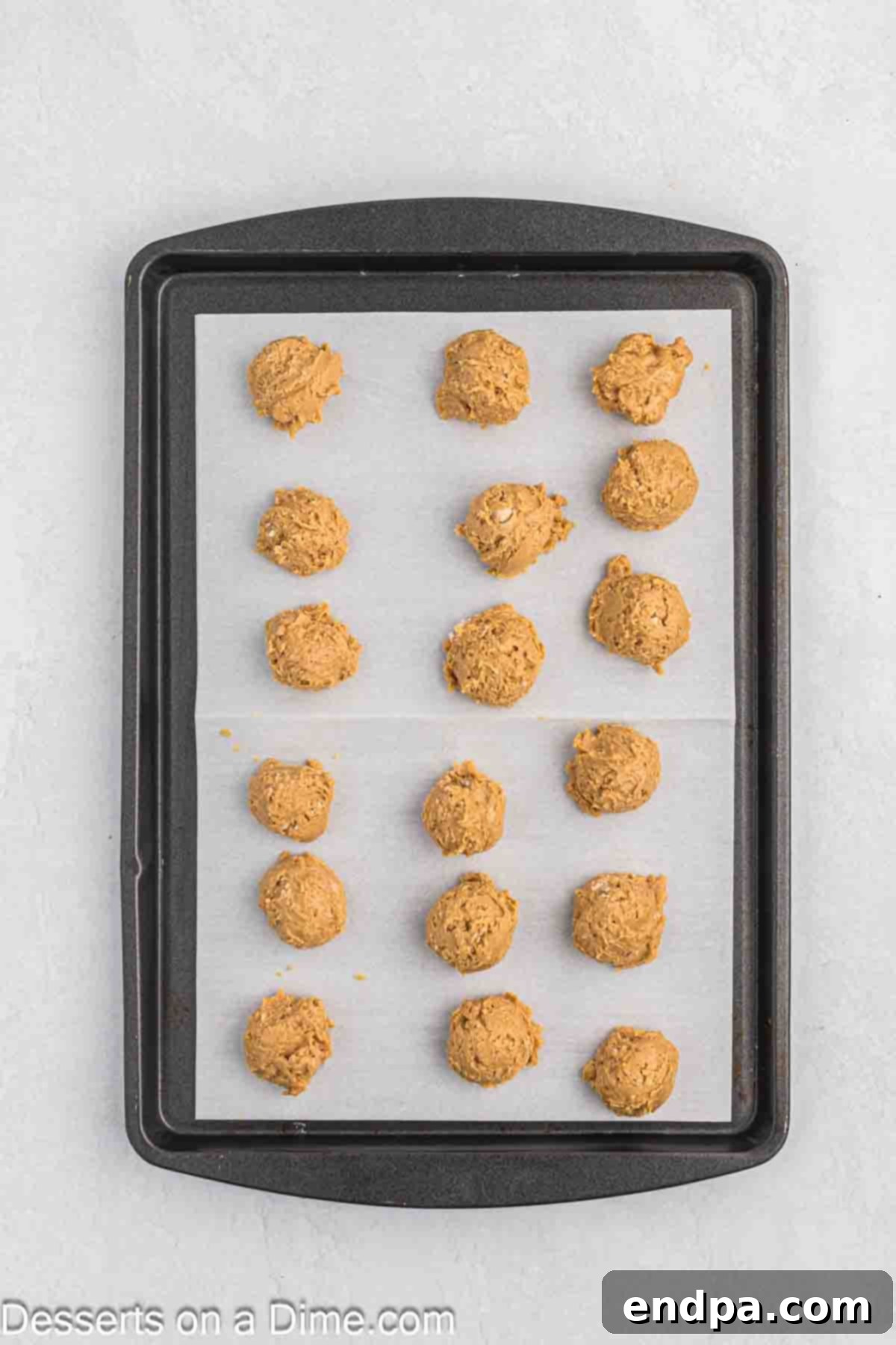 Cookie dough on baking sheet. 