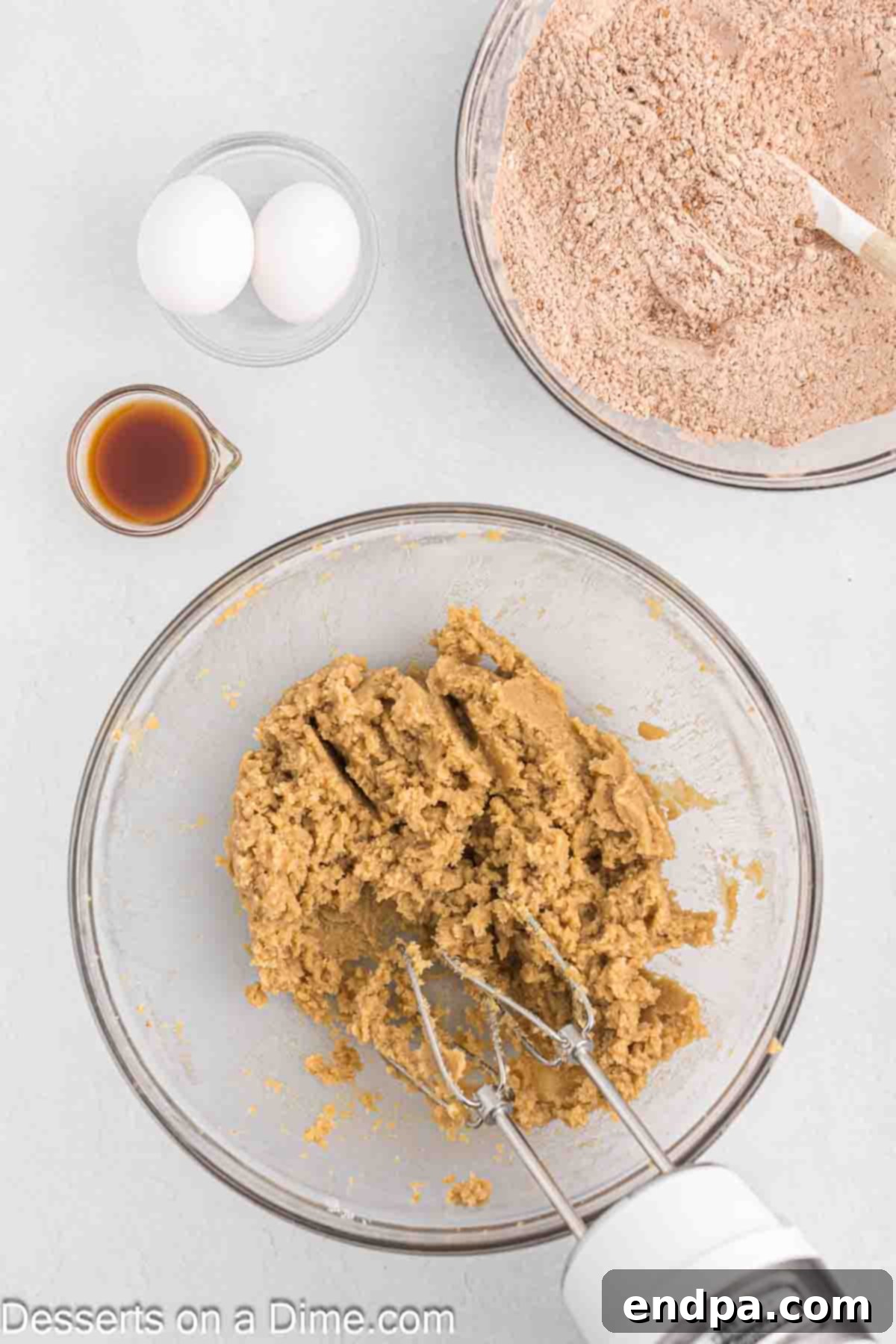 Butter and brown sugar mixture in bowl. 