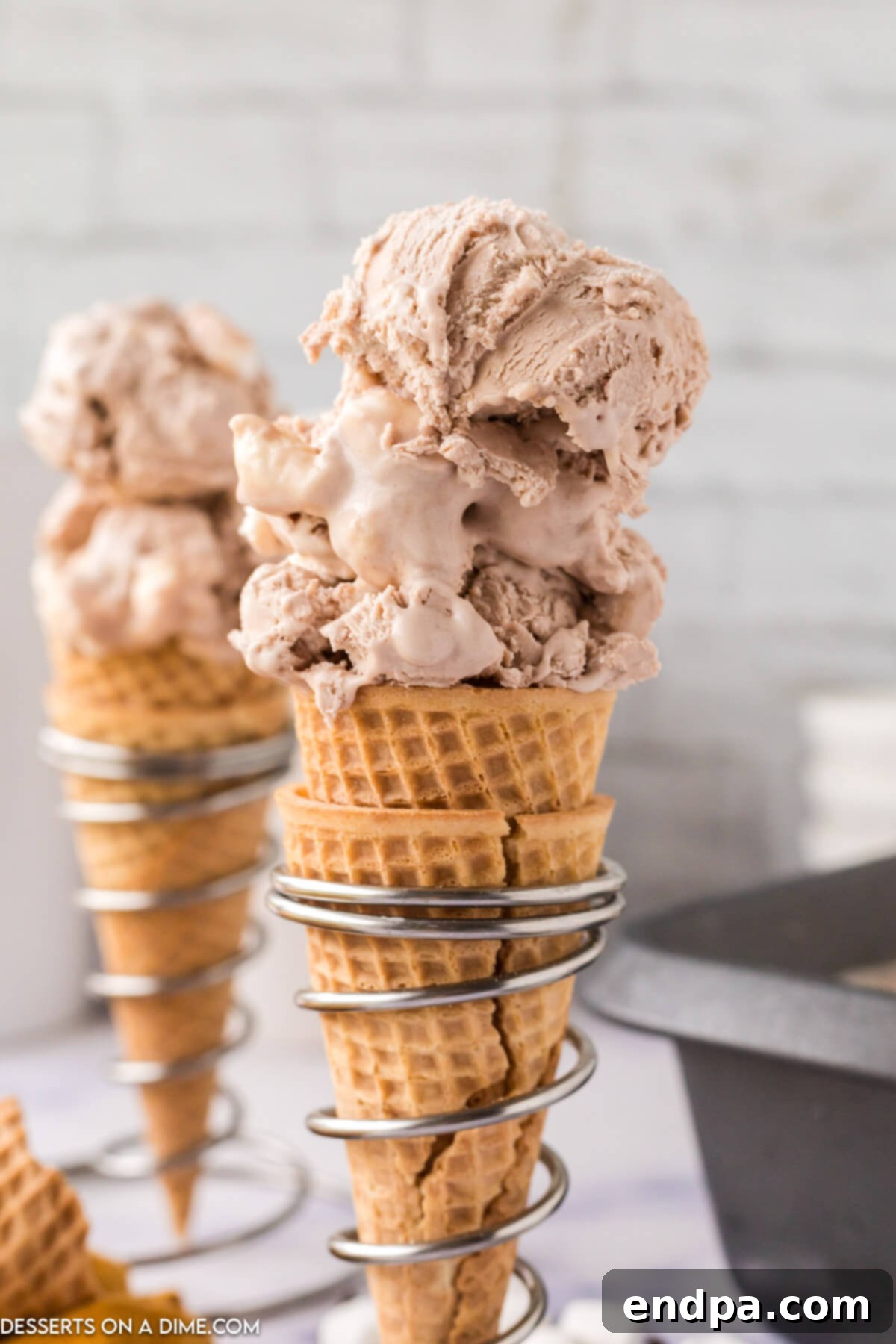 Cones of hot chocolate ice cream.