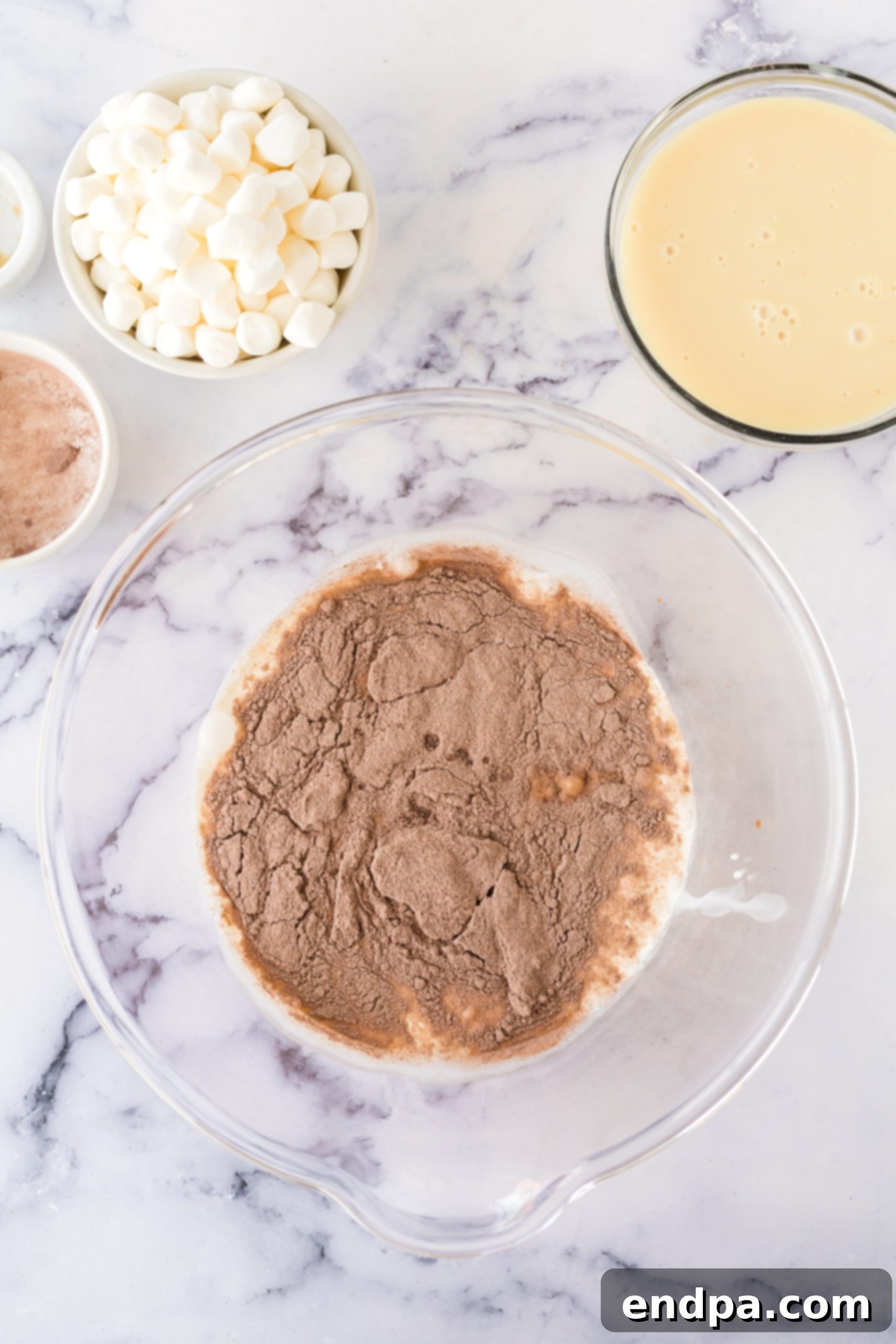 Hot chocolate mixture in bowl.